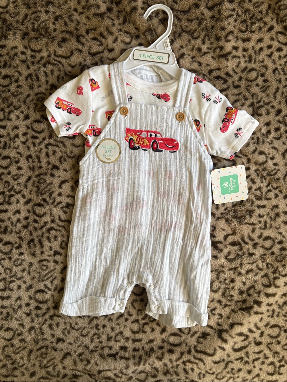 Disney White and Red Lightning McQueen Baby One-Piece Bodysuit Set